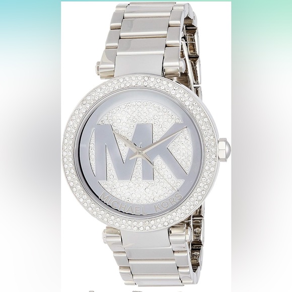 NWT Michael Kors Parker Chronograph Stainless Steel Pavé Crystal Watch - Picture 7 of 9